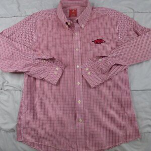 Arkansas Razorbacks Shirt Men XL Red Button Up Dress Check Plaid Pocket Adult